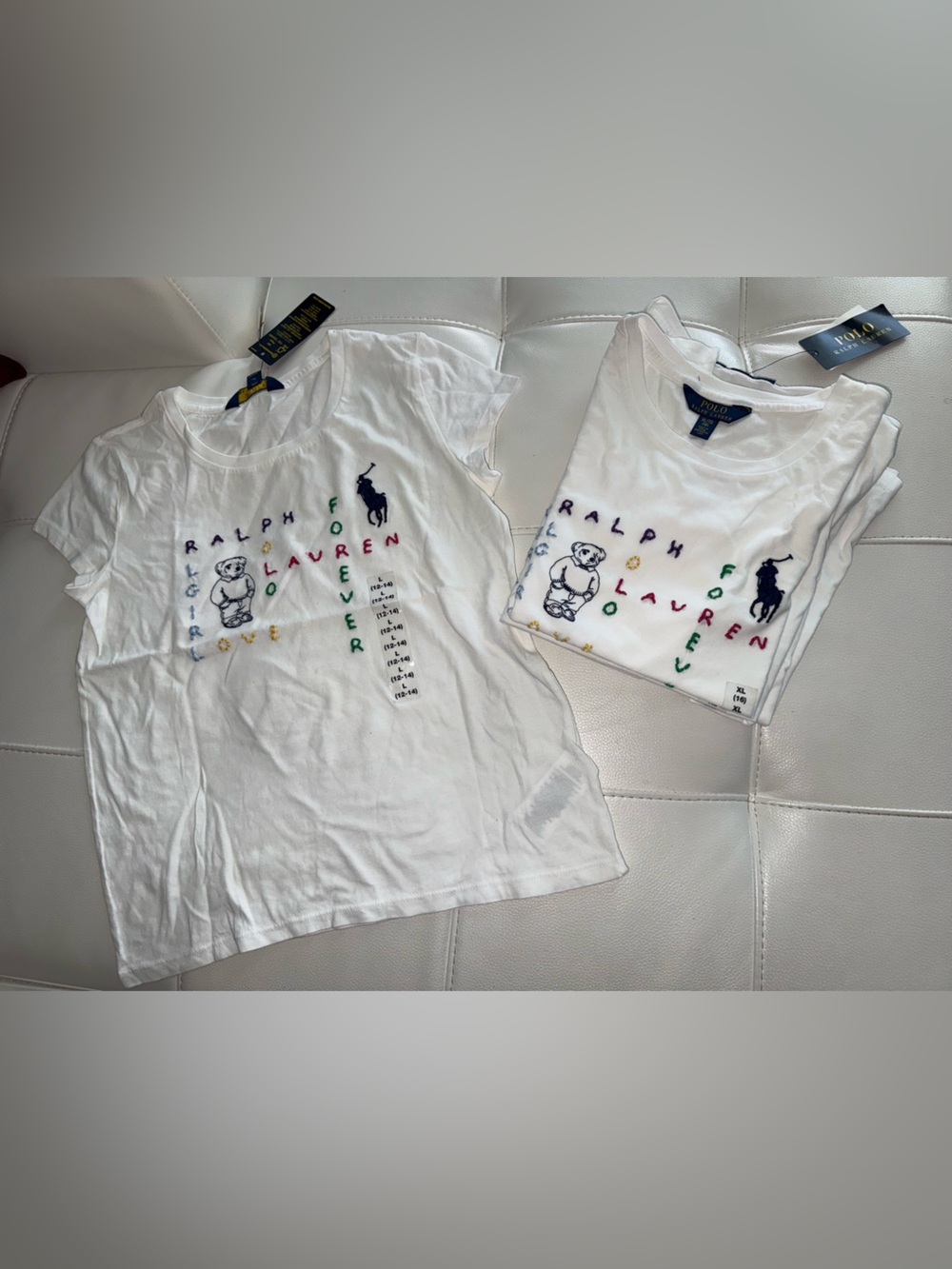 Ralph Lauren White Kids Short-Sleeve Polo Bear Tee with Multicolor Lettering